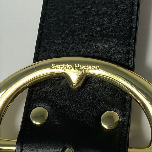 Sergio Hudson Black Signature Buckle Leather Belt Size 28 - Picture 11 of 12